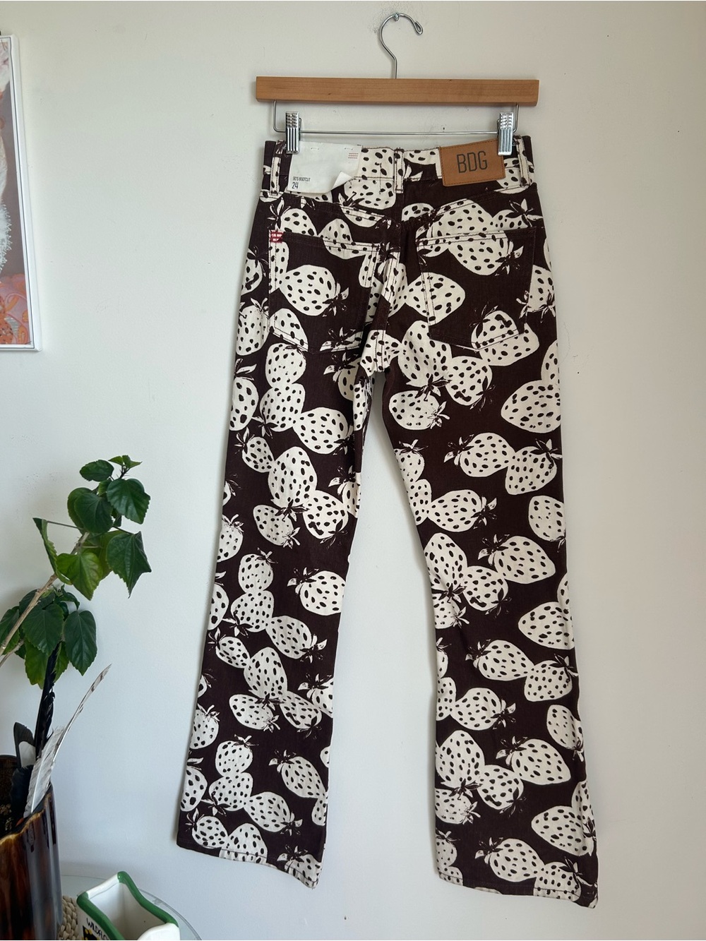 BDG Brown & White Graphic Strawberry-Print Flare Jeans